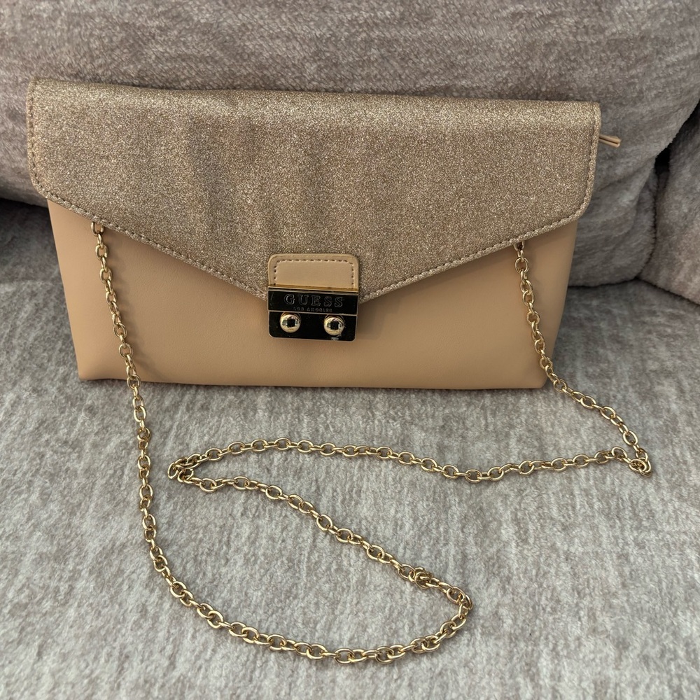 Guess Gold and Beige Clutch/Crossbody